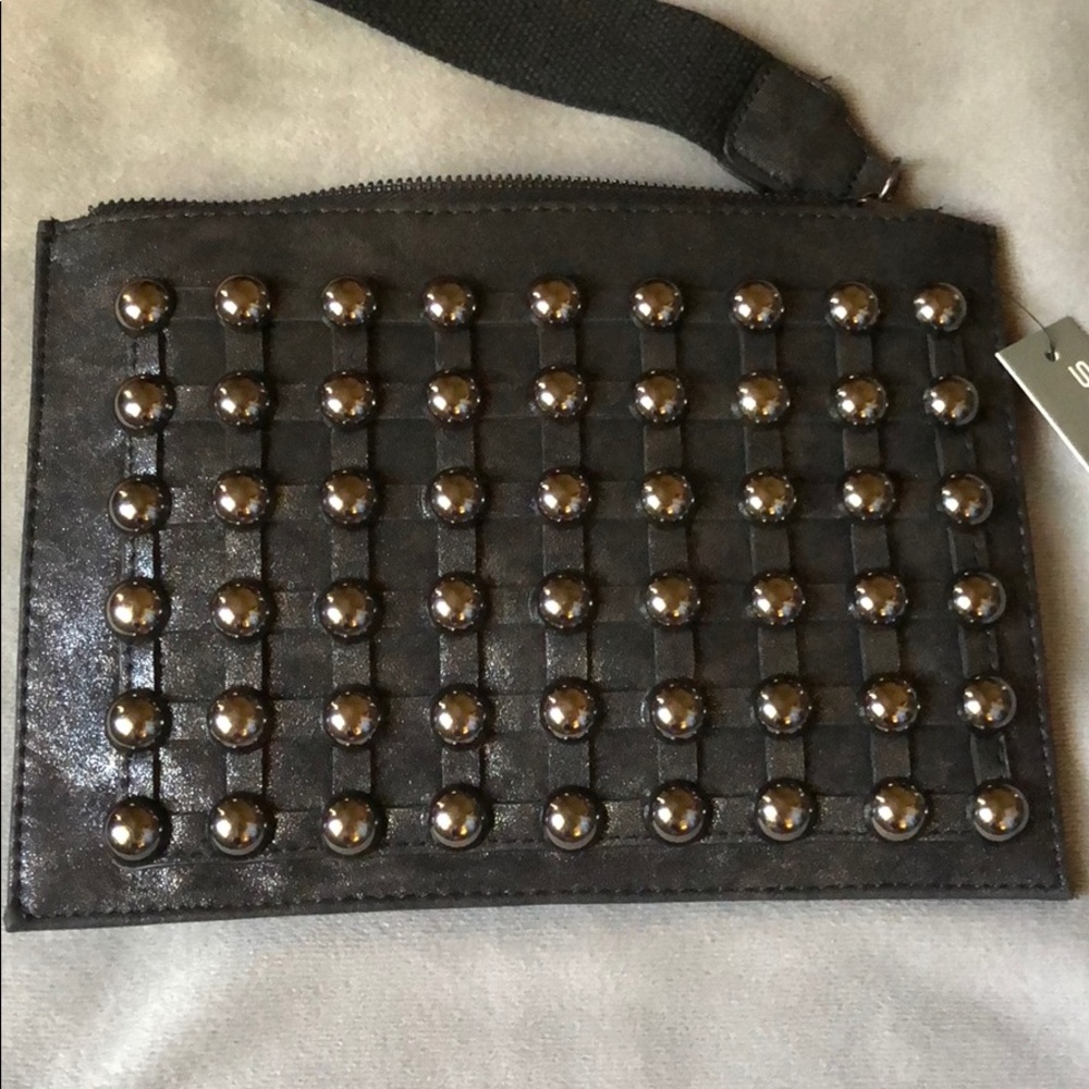 NWT Sandra Roberts black metallic wristlet/clutch